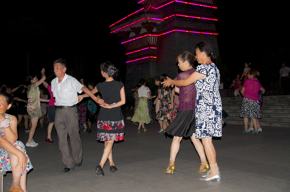 Dancing outside one of the hotels in Xianning