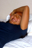 Malia, relaxing in the hotel room.
